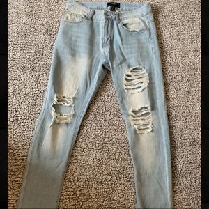 Forever 21 Loose Fit Distressed Light-washed Jeans